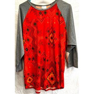 New LuLaRoe 3XL Red & Gray Aztec Print Raglan Sleeve Top
